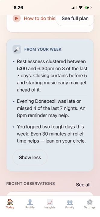 From your week insights showing restlessness and medication patterns